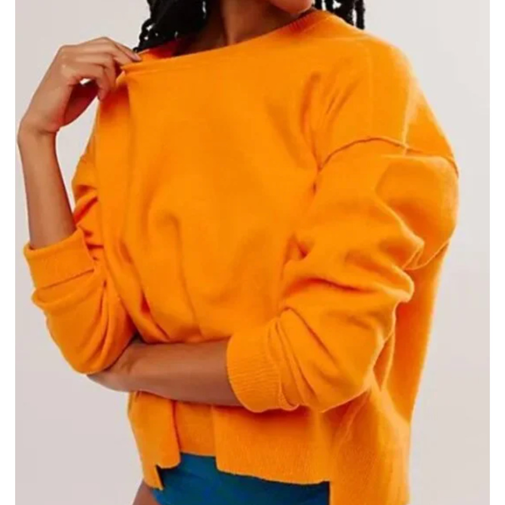 NEW FREE PEOPLE ORANGE LUNA PULLOVER SWEATER SZ S